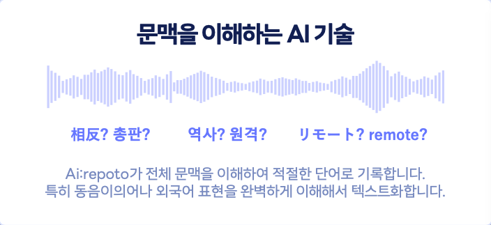 AI레포토 문맥 이해 AI 기술 - 동음이의어 및 외국어 표현 최적화 텍스트화 | 알서포트 공식 웹사이트