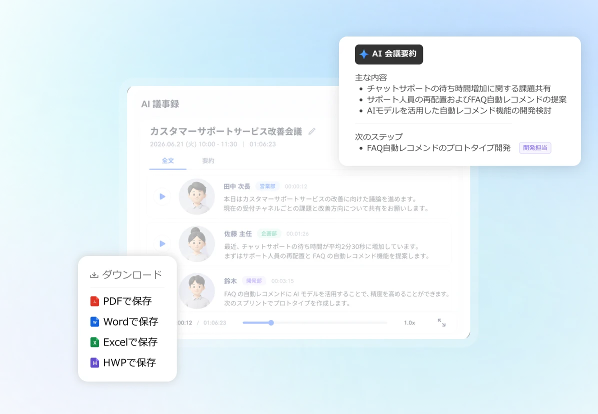 コアAI議事録エンジンを標準搭載